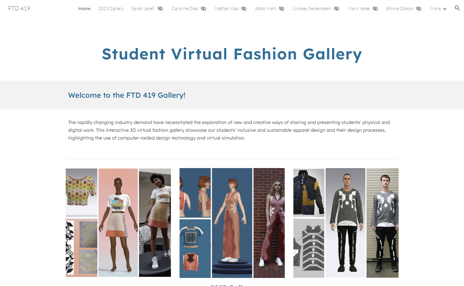 A screen capture of a virtual fashion gallery.